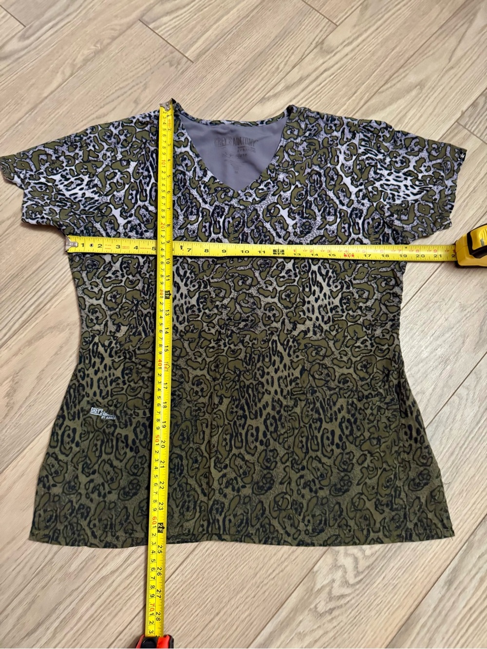 V-Neck Short Sleeve Leopard Print scrub Top in Olive